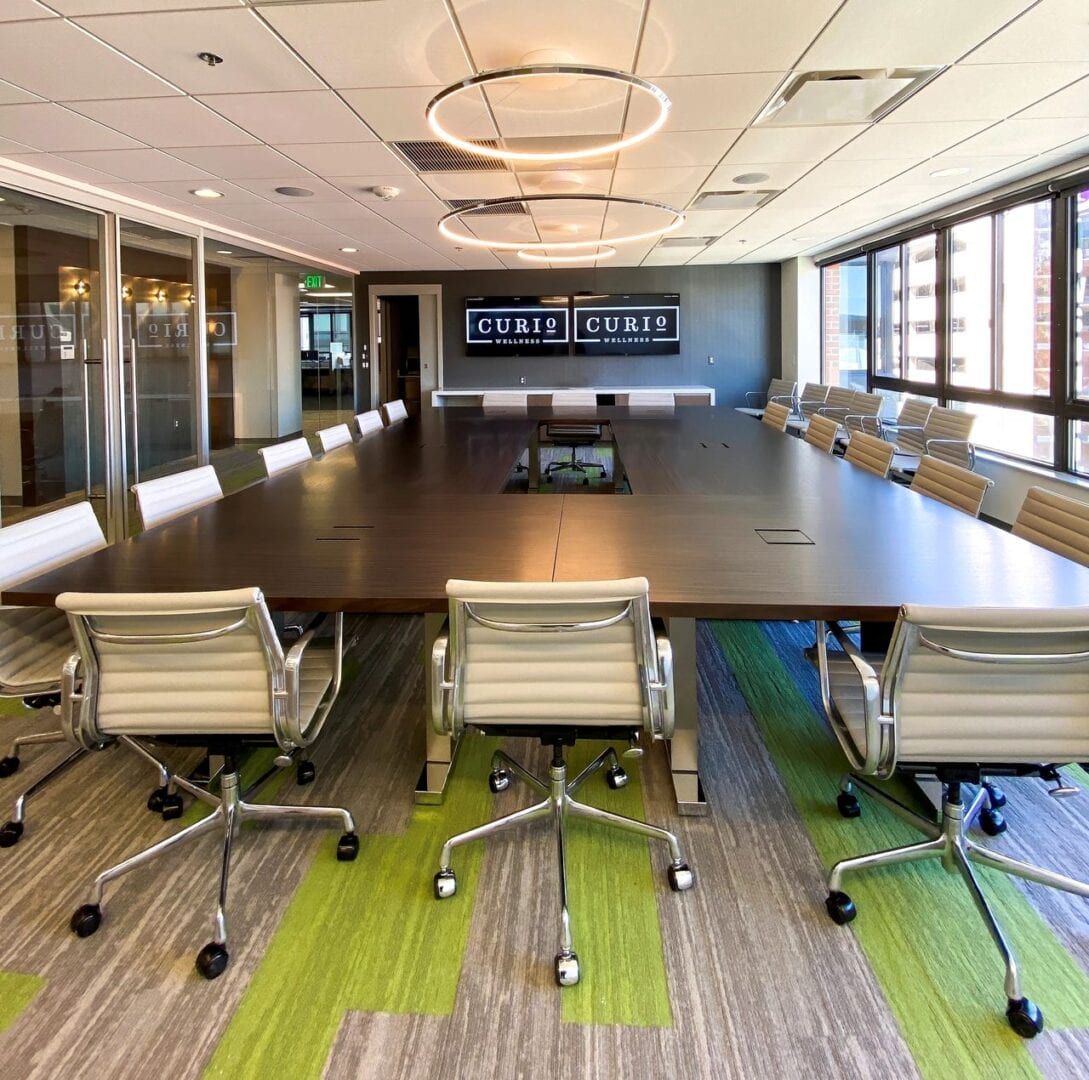 large conference room with wooden table