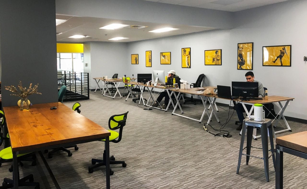 open office with yellow accents