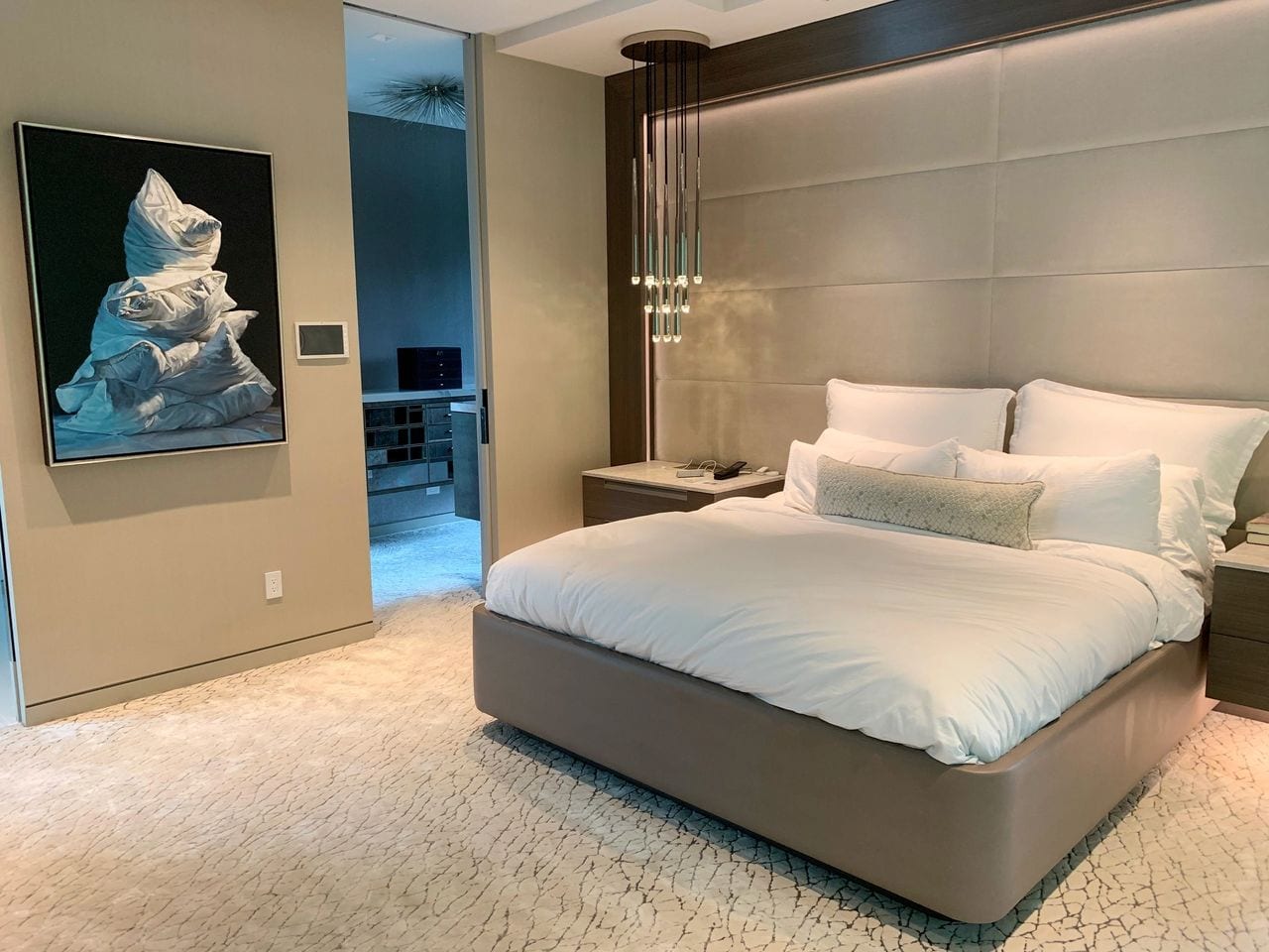 bedroom with bed and modern lighting