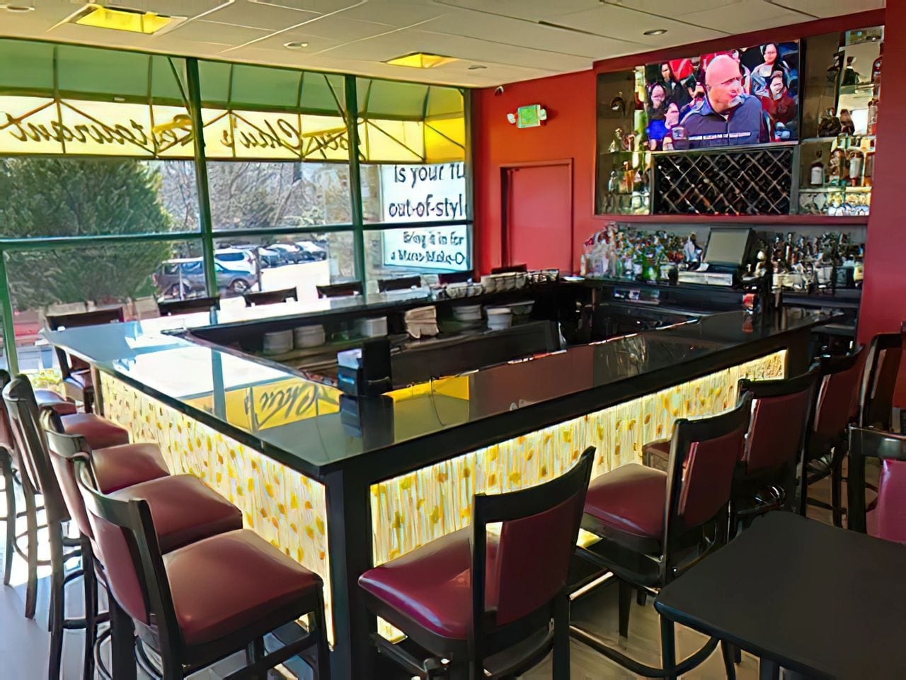 bar with square tables
