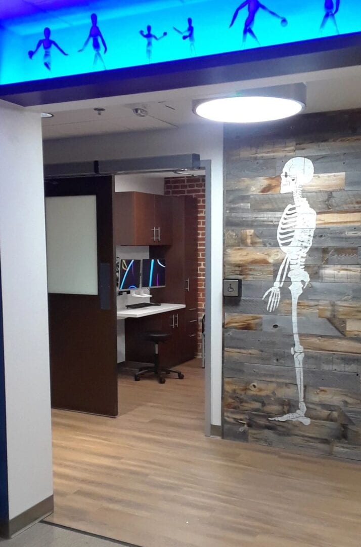 room with skeleton on the wall decoration